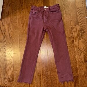 Vervet burgundy ankle Frayed Hem Jeans